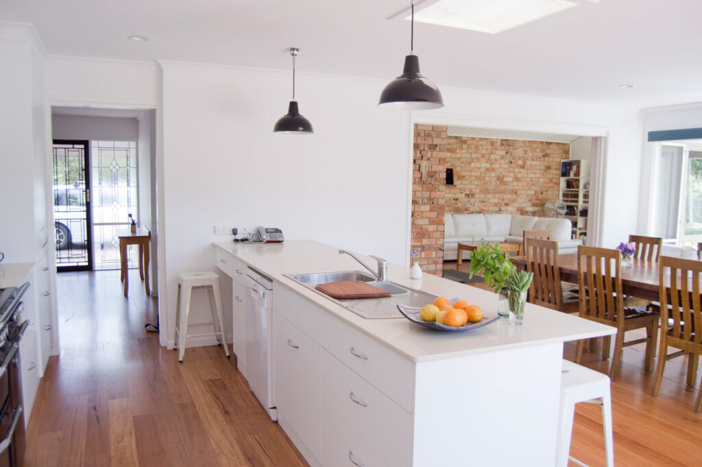 Open plan kitchen, dining and living rooms in Canberra