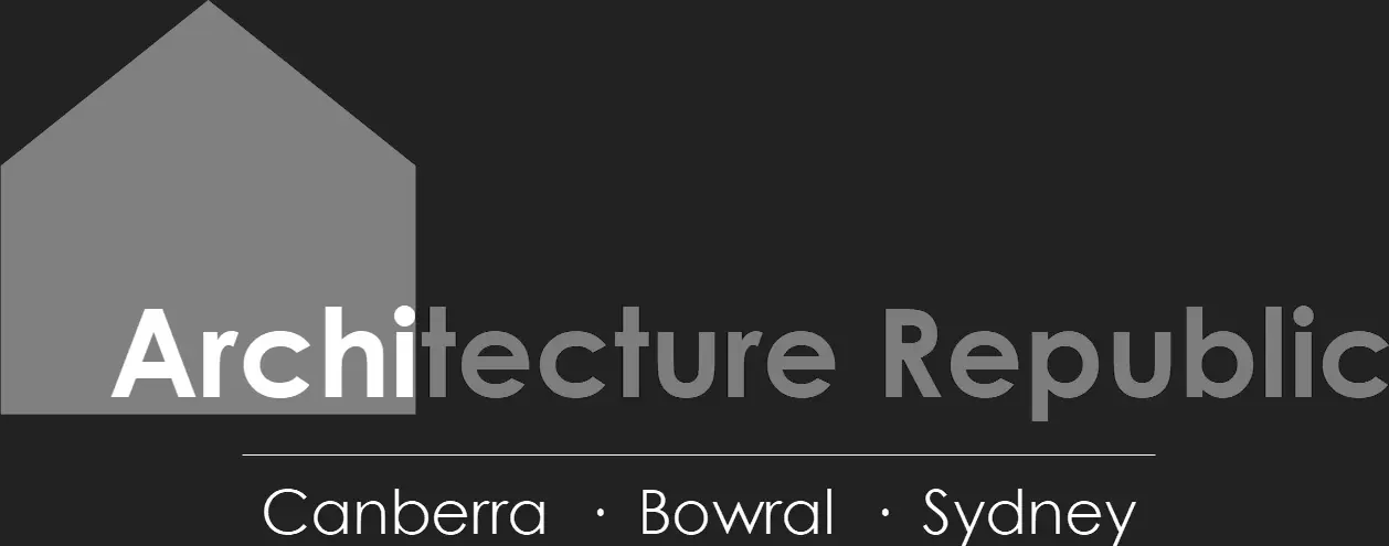 Architecture Republic Logo with black background. Locations listed are Canberra, Bowral and Sydney NSW.